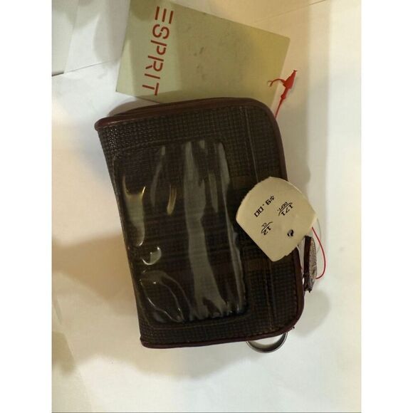 Esprit Women's Stripe Zip Around Compact Coin Wallet Purse Brown NWT - Picture 8 of 9